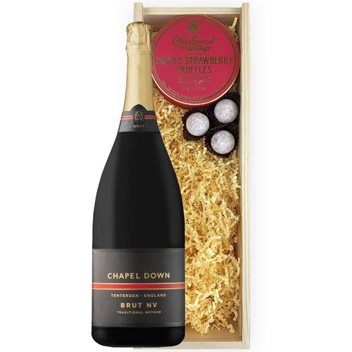 Magnum Of Chapel Down Brut ESW 150cl And Strawberry Charbonnel Truffles Magnum Box